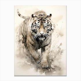 Tiger Art In Sumi E (Japanese Ink Painting) Style 3 Canvas Print