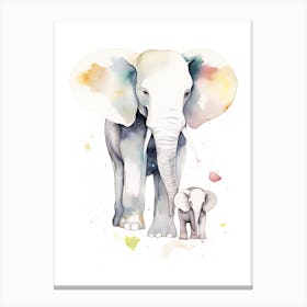 Elephant And Baby Watercolour Illustration 2 Canvas Print