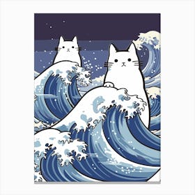 Hokusai Great Wave Cats Kawaii Cartoon Canvas Print