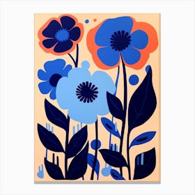 Blue Flower Illustration Poppy 3 Canvas Print