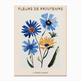 Spring Floral French Poster  Cornflower 2 Canvas Print