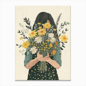 Spring Girl With Yellow Flowers 6 Canvas Print