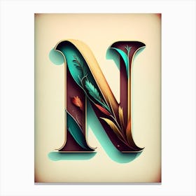 N, Letter, Alphabet Retro Drawing 1 Canvas Print