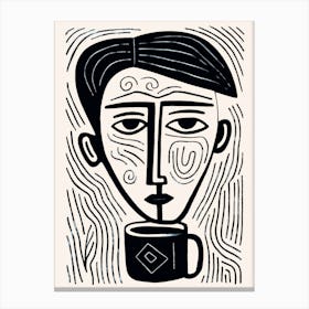 Coffee Cup & Face Linocut Inspired Canvas Print