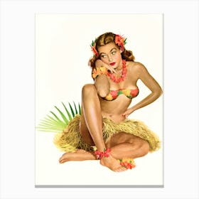 Pinup Sexy Girl Posing In Traditional Hawaiian Costume Canvas Print