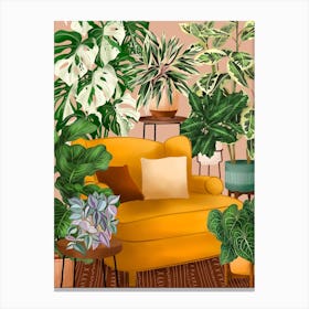 Room With Plants And Yellow Chair Canvas Print