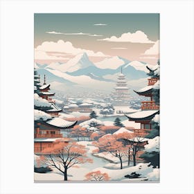 Vintage Winter Travel Illustration Nagano Japan 2 Canvas Print