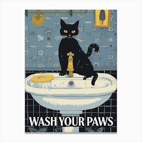 Wash Your Paws Cat Bathroom Sink Canvas Print