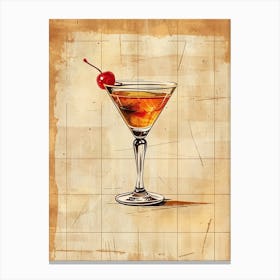 Manhattan Cocktail Vintage Illustration 2 Canvas Print