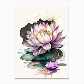 Blooming Lotus Flower In Pond Graffiti 3 Canvas Print