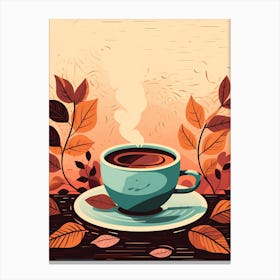 Autumn Leaves And Cup Of Coffee Canvas Print