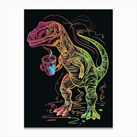 Neon Dinosaur Drinking Coffee Canvas Print