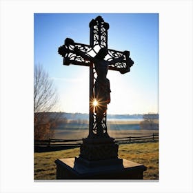 An Intricately Carved Wooden Cross Representing Faith Its Silhouette Beautifully Etched Against Thi (7) Canvas Print