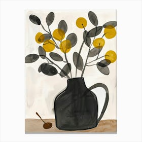 Black Vase With Yellow Flowers Canvas Print