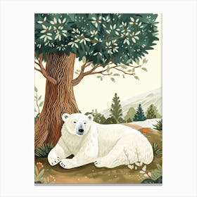 Polar Bear Laying Under A Tree Storybook Illustration 3 Canvas Print