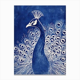 Blue & Cream Peacock Portrait 3 Canvas Print