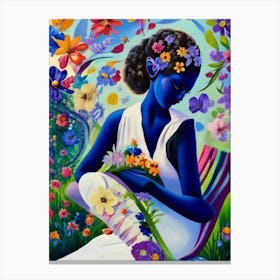 Blue Woman With Flowers Canvas Print