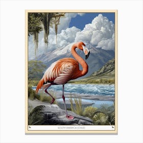 Greater Flamingo South America Chile Tropical Illustration 4 Poster Canvas Print