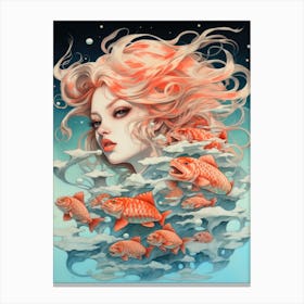 Girl With Fishes Canvas Print