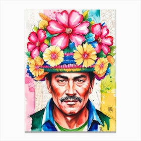 Mexican Man With Flowers Canvas Print