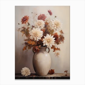 Dahlia, Autumn Fall Flowers Sitting In A White Vase, Farmhouse Style 3 Canvas Print