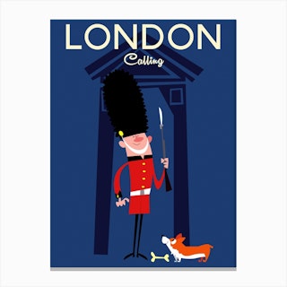 London Calling Poster Blue & Red Canvas Print