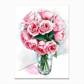 Pink Roses In Vase Canvas Print