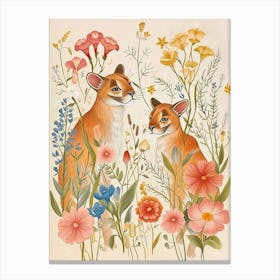 Folksy Floral Animal Drawing Puma 2 Canvas Print