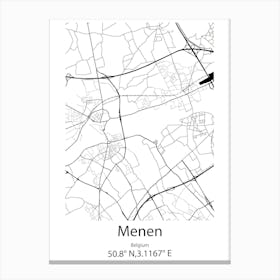 Menen,Belgium Minimalist Map Canvas Print