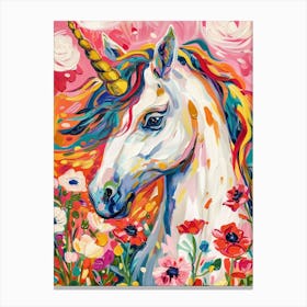 Floral Folky Unicorn Portrait Fauvism Inspired 1 Canvas Print