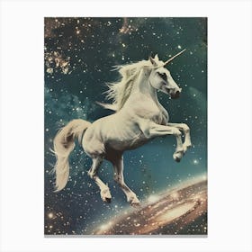 Unicorn Galloping In Space Galaxy Collage Canvas Print