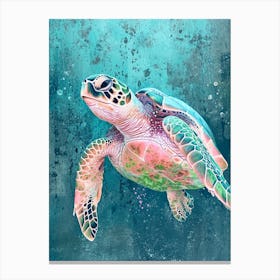 Sea Turtle Deep In The Ocean Textured Painting 1 Canvas Print