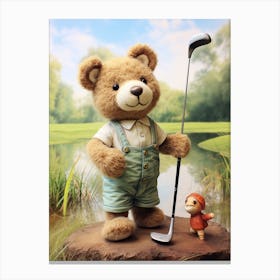 Golf Teddy Bear Painting Watercolour 1 Canvas Print