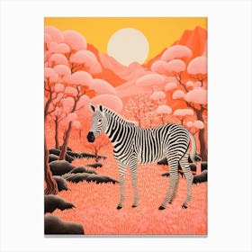 Pink Zebra Illustration With The Hills 3 Canvas Print