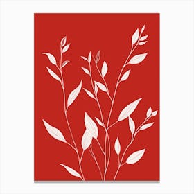 White Leaves On Red Background 1 Canvas Print