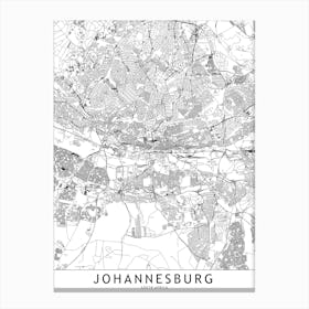 Johannesburg White Map Canvas Print