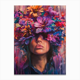 Portrait Woman Purple Flowers Floral Painting Poster 1 Canvas Print