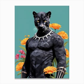 Floral Black Panther Portrait In A Suit (5) Canvas Print
