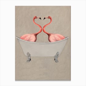 Flamingos In Bathtub Canvas Print