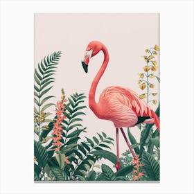 American Flamingo And Heliconia Minimalist Illustration 3 Canvas Print