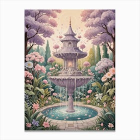 Lavender Fountain In The Garden Canvas Print