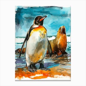 Humboldt Penguin Signy Island Watercolour Painting 3 Canvas Print