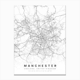 Manchester England White Map Canvas Print