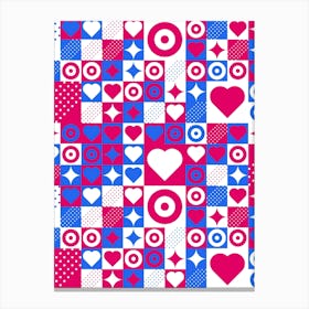 St. Valentines Day geometric neon synthwave pattern (red and blue) - abstract poster 2 Toile