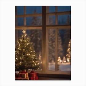 Christmas Tree In Front Of Window Canvas Print