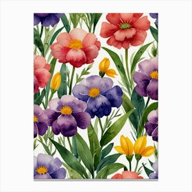 Watercolor Flowers Seamless Pattern Canvas Print