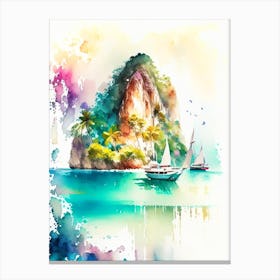 Phi Phi Islands Thailand Watercolour Pastel Tropical Destination Canvas Print
