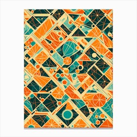 A Vibrant Retro Futuristic Seamless Pattern featuring geometric shapes with shades of blue and orange, 275 Canvas Print