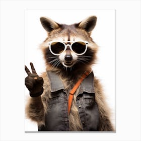 A Bahamian Raccoon Doing Peace Sign Wearing Sunglasses 1 Canvas Print