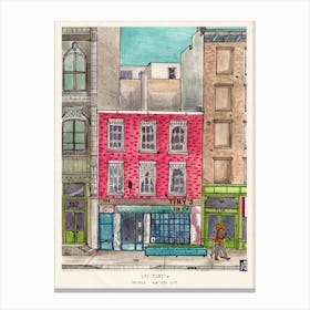 Tiny's 135 & The Bar Upstairs Tribeca Manhattan Art Print - Rustic Cityscape Wall Art - Watercolor NYC Print - Hand-Drawn New York Print Canvas Print